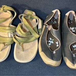 Teva Brown Slip ons and Acorn Green Strapped Sandals